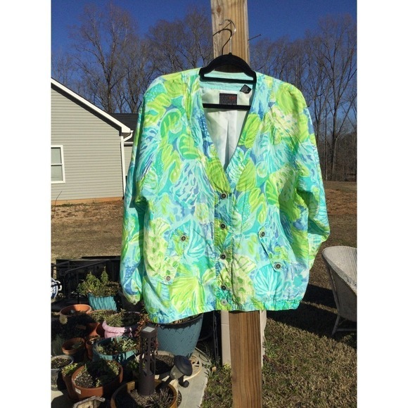 Vtg Mureli silk jacket size medium m green tropical track suit 1980s windbreaker - Picture 1 of 12